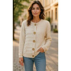 JEANOLOGY Off White Textured Knit Cardigan Sweater Ladies Large